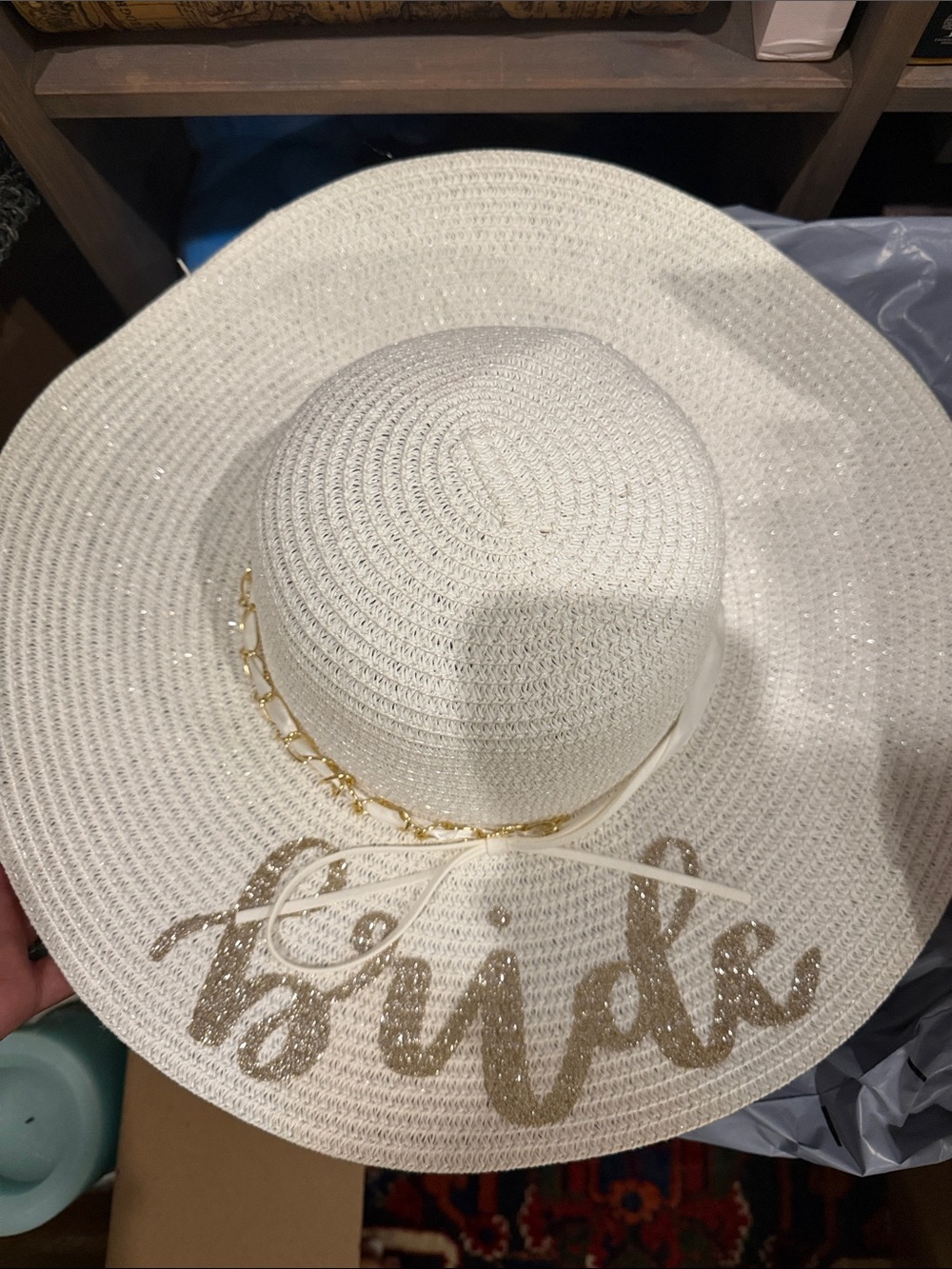 White Wide Brim Bride Beach Hat Like New